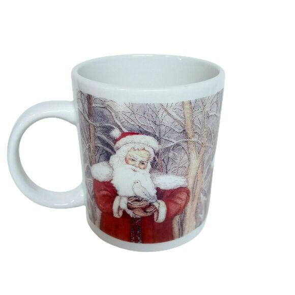Vintage Christmas Mug Santa Claus Winter Forest Woodland Holiday Coffee Cup - Picture 12 of 12